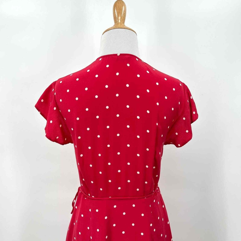 RAILS Leanne Polka Dot Dress Womens Medium Raspberry Red Silk Wrap Mini Short - Picture 7 of 16